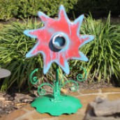 Whimsical Red Metal Flower Outdoor Sculptures Art Artwork Garden Decor